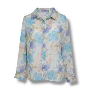 The Paragon Women’s Pastel Floral Button-Down Blouse - Long Sleeve, Size L